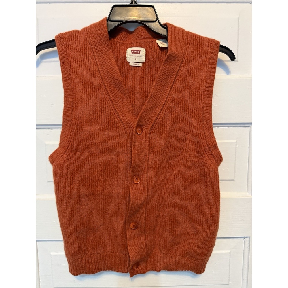 Levi's Rincon Button Down Sweater Vest Mens Small Orange Wool Blend A4325-0001